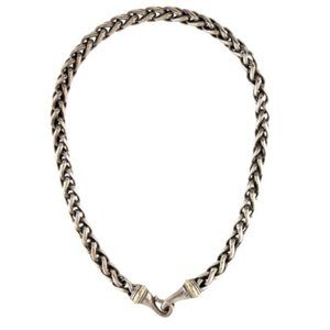 DAVID YURMAN 14K GOLD, SS WHEAT CHAIN NECKLACE 6mm WIDE 16" LONG